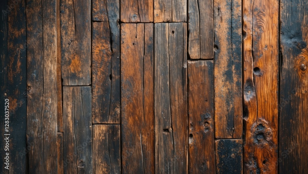 Textured wooden plank background with varying shades of brown and black, showcasing rustic and weathered appearance. Textured wooden plank background with varying shades of brown and black, showcasing rustic and weathered appearance.