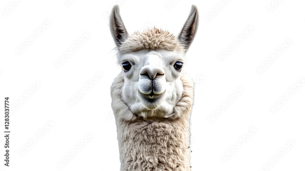 Fototapeta premium Llama with friendly expression in light background