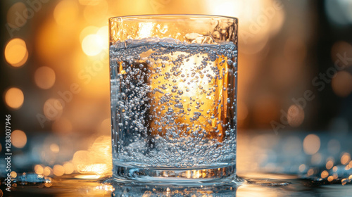 Laxative, A close-up of a glass of water with effervescent laxative dissolving, high fidelity image.