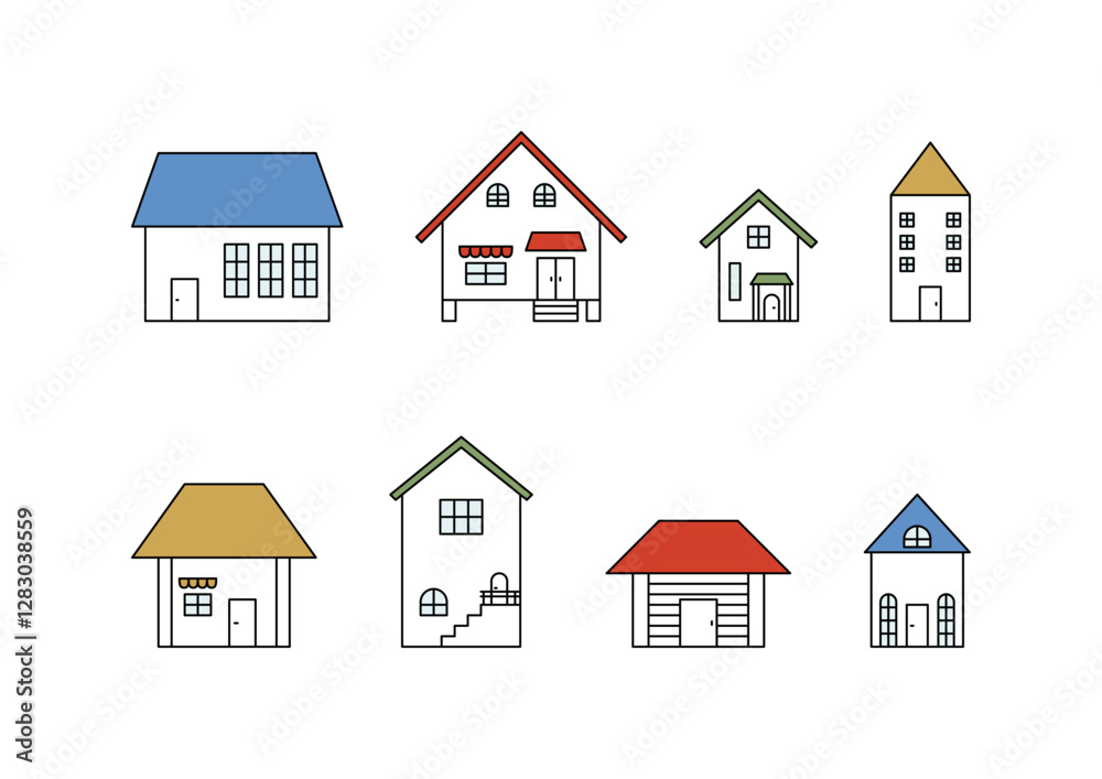 カラフルな屋根の建物イラスト カラフルな屋根の建物イラスト