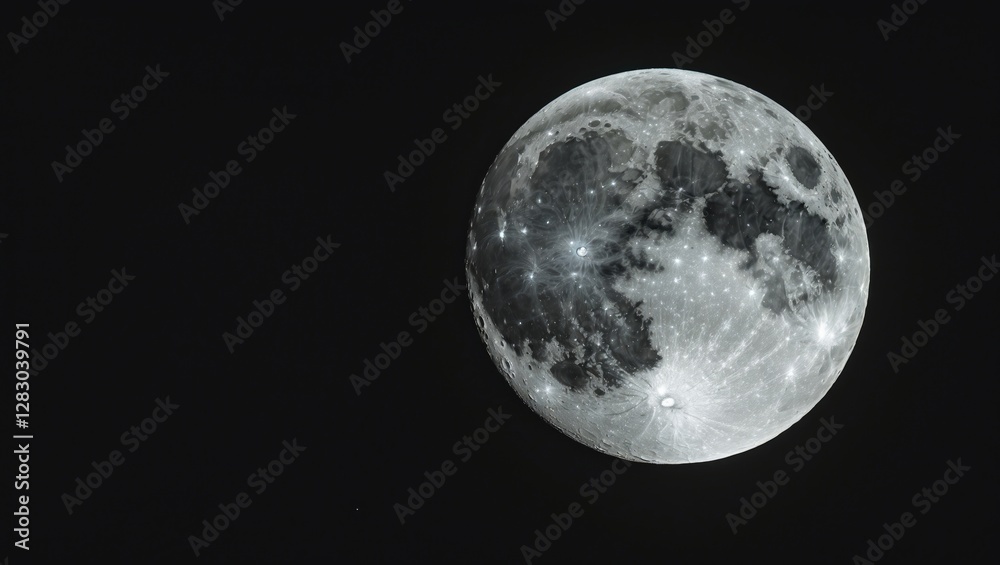 Obraz premium Full moon in black and white with detailed lunar surface features illuminated against a dark sky