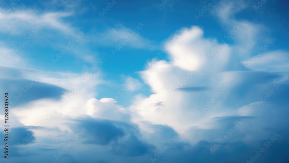 Serene blurred blue sky with soft white clouds creating a tranquil and dreamy background suitable for various design projects. Serene blurred blue sky with soft white clouds creating a tranquil and dreamy background suitable for various design projects.
