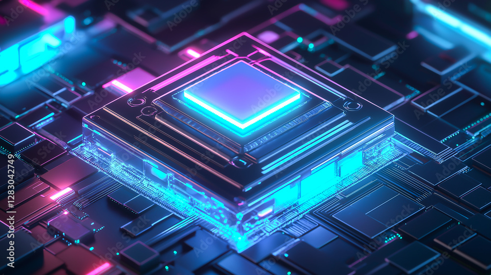 Close-up image of a computer central processing unit (CPU) of quantum computer technology Close-up image of a computer central processing unit (CPU) of quantum computer technology