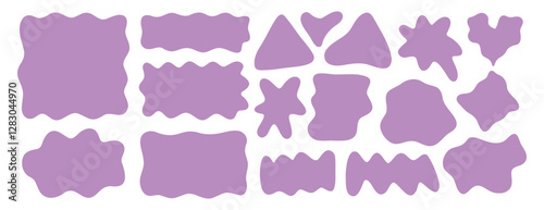 Abstract organic liquid shapes. Irregular fluid flat shapes. Random wavy oval spots and curvy elements. Smooth rectangle box set