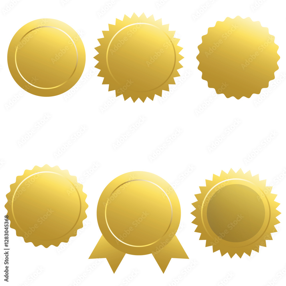 Gold medal with laurel wreath. 3d golden winner badge medallion. Vector illustration. Gold medal with laurel wreath. 3d golden winner badge medallion. Vector illustration.