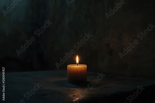Single Burning Candle in the Darkness
