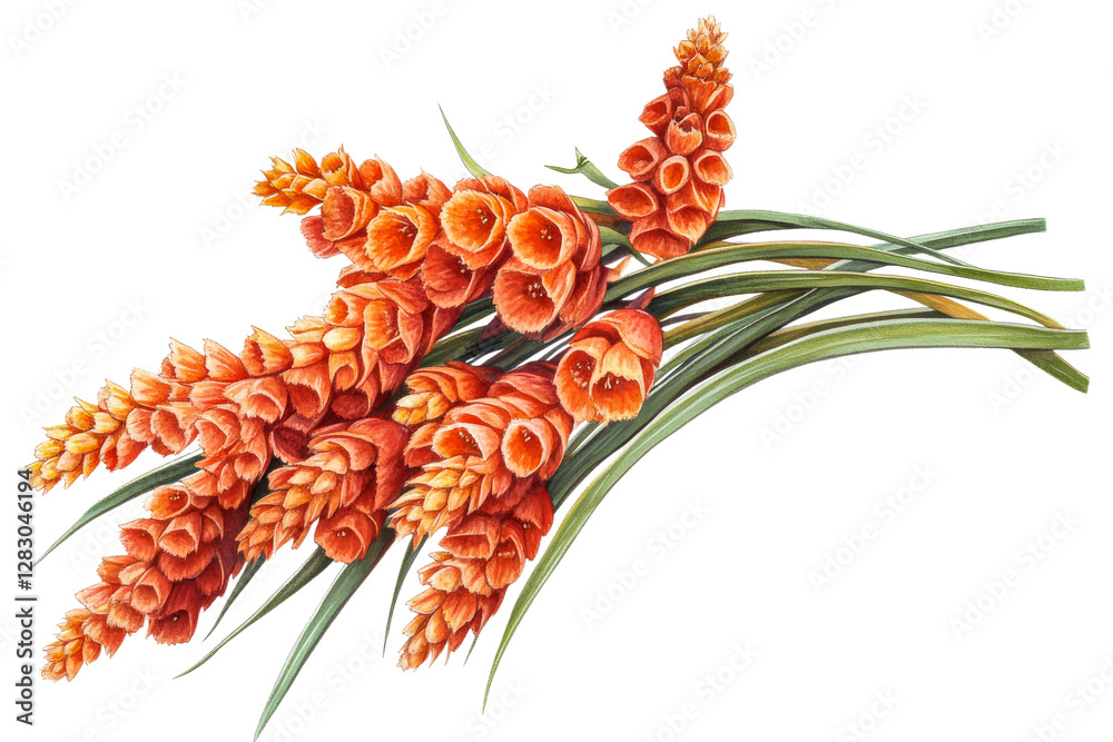 Vibrant orange flowers with green leaves in detail Vibrant orange flowers with green leaves in detail