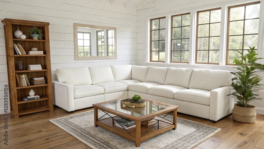 Obraz premium Stylish and Cozy Living Room with Natural Light and Rustic Elements