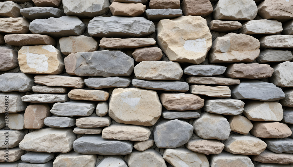 Close-Up View of Stacked Rectangular and Irregular Shaped Stones with Rough Texture on Stone Wall, Visually Interesting Pattern Close-Up View of Stacked Rectangular and Irregular Shaped Stones with Rough Texture on Stone Wall, Visually Interesting Pattern