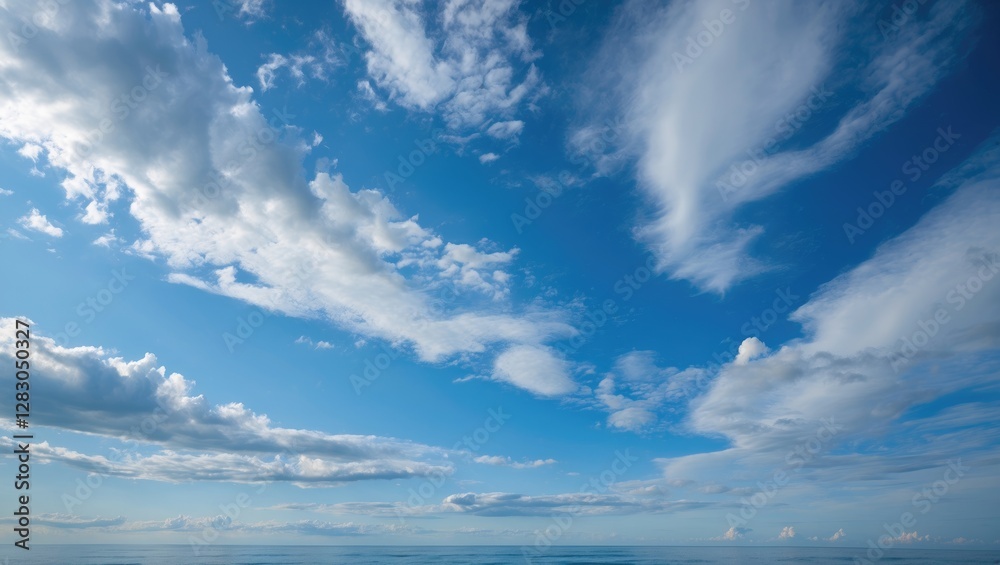 Serene blue sky with fluffy white clouds creating a tranquil backdrop perfect for nature and outdoor themes. Serene blue sky with fluffy white clouds creating a tranquil backdrop perfect for nature and outdoor themes.