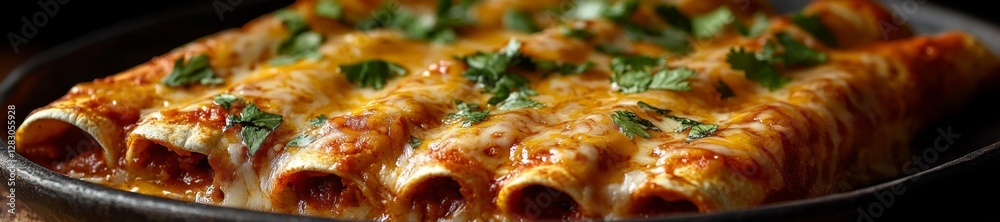 Delicious Enchiladas with Melted Cheese and Fresh Cilantro. Generative AI