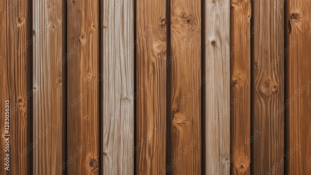 Fototapeta premium Close-up view of wooden planks arranged vertically showcasing various shades of brown and natural wood grain texture