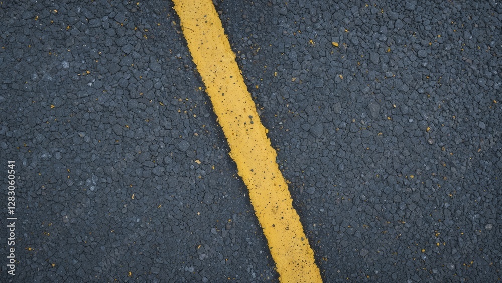 Asphalt road texture featuring a vibrant yellow line at the corner creating a striking contrast with the grey surface. Asphalt road texture featuring a vibrant yellow line at the corner creating a striking contrast with the grey surface.