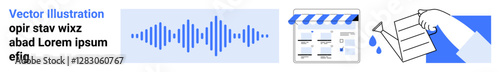 Audio waveform, film clapperboard, and hand sketching. Ideal for multimedia projects, audio editing, film production, creative processes, content creation, infographic designs tutorial videos