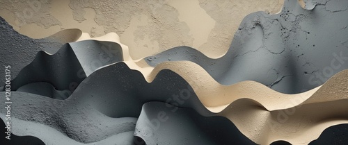 Abstract wave texture in gray and beige tones creating a vintage wallpaper effect with a layered and dimensional appearance. photo