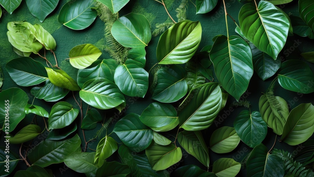custom made wallpaper toronto digitalDiverse collection of green leaves with various shapes and sizes arranged on a dark green background texture