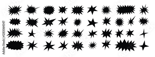 Starburst shapes set. Cute collection of stars and sparkle doodle
