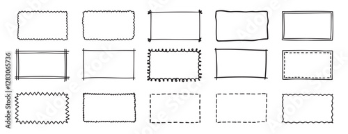 doodle hand drawn rectangle frames set. rectangle shape. Scribble pencil square empty text box. Line border design elements.