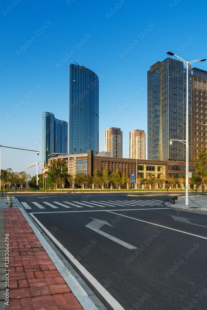Empty urban road and buildings in the city Empty urban road and buildings in the city