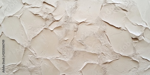 Textured roughcast wall in varying beige tones featuring irregular shapes and layers with a matte finish creating a natural earthy aesthetic
