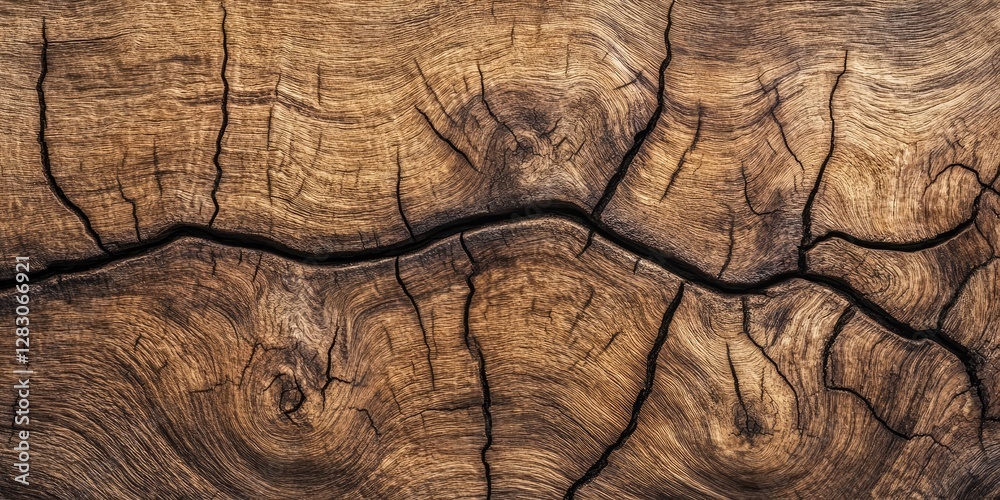 Close-up texture of aged oak wood with deep cracks and rich brown hues highlighting the natural grain patterns, center-focused for detail. Close-up texture of aged oak wood with deep cracks and rich brown hues highlighting the natural grain patterns, center-focused for detail.