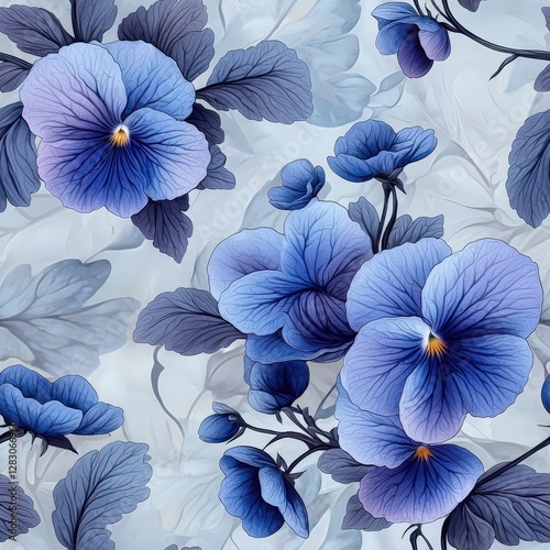 Wallpaper Mural Violets flowers plants floral blooming botanical seamless pattern ornament design, tile Torontodigital.ca