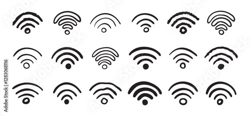 Hand drawn wifi icon set. doodle wi fi sign collection. Drawing Wi-Fi