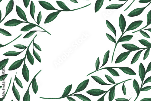 Obraz na płótnie Frame of green watercolor plants on a white background. Spring nature watercolor background w salonie