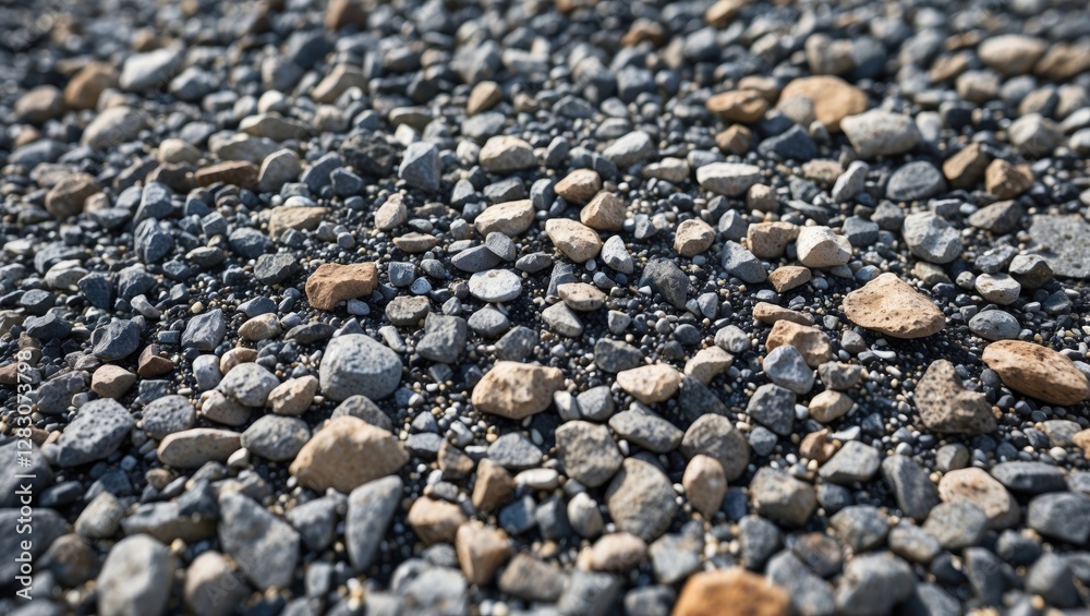 Detailed close-up of mixed gravel flooring showcasing varied textures and colors suitable for background or surface design concepts. Detailed close-up of mixed gravel flooring showcasing varied textures and colors suitable for background or surface design concepts.