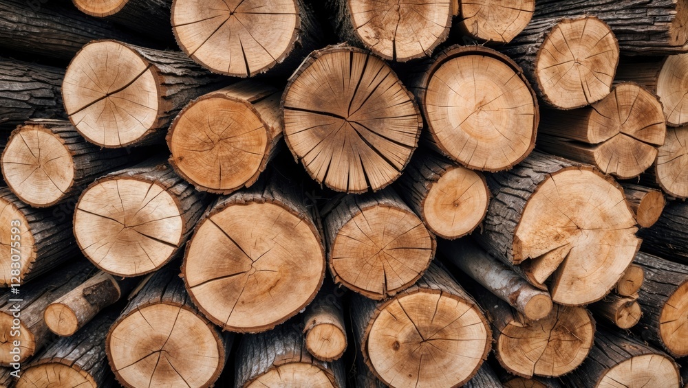Texture of cut wood stumps arranged in a pile perfect for backgrounds or nature-themed designs showcasing natural patterns and surfaces. Texture of cut wood stumps arranged in a pile perfect for backgrounds or nature-themed designs showcasing natural patterns and surfaces.