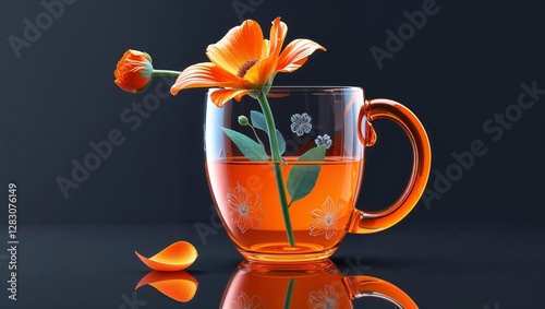 glass of orange juice and flowers