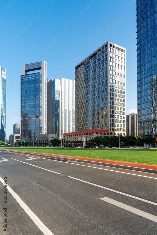 Empty urban road and buildings in the city Empty urban road and buildings in the city