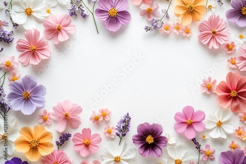 A whimsical cluster of pastel flowers on a white background, perfect for greeting cards for Mother's Day, weddings, or springtime festivities with ample space for text.