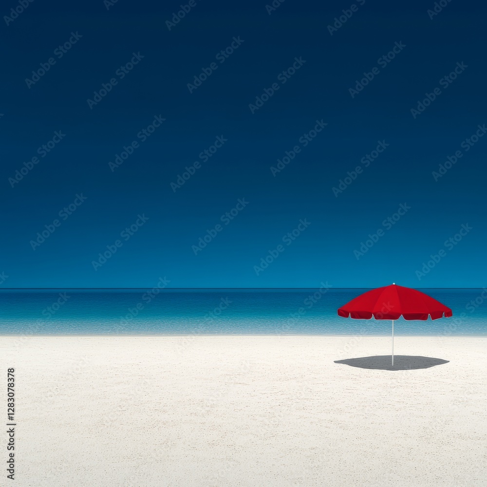 Relaxing under a bright red umbrella at a tranquil beach Relaxing under a bright red umbrella at a tranquil beach