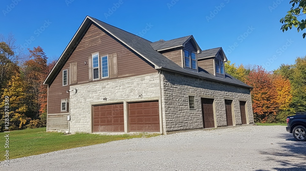 Fototapeta premium Brick garage with separate foundation to prevent structural weight transfer