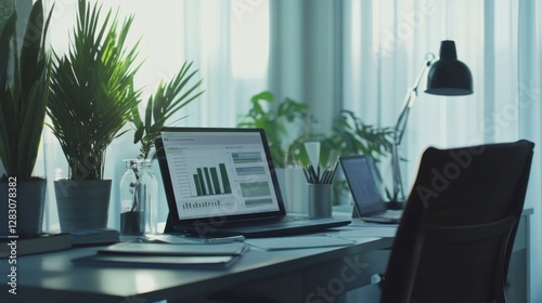 Government spending breakdown by an economist in a sleek office. Featuring budget transparency and resource management