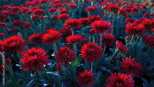 Dark Red Chrysanthemums in Bloom at Godawari Kathmandu Nepal Showcasing Vibrant Floral Garden Colors in Autumn 2019 photo