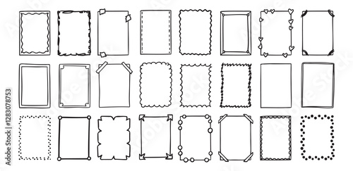 Hand drawn rectangle frame doodle vertical. Line style empty drawing textbox