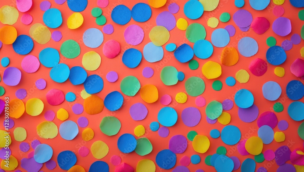 Vibrant close-up of colorful confetti dots scattered on a bright background ideal for festive celebrations and joyful events. Vibrant close-up of colorful confetti dots scattered on a bright background ideal for festive celebrations and joyful events.