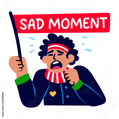 A flat sticker of sports fan sad moment