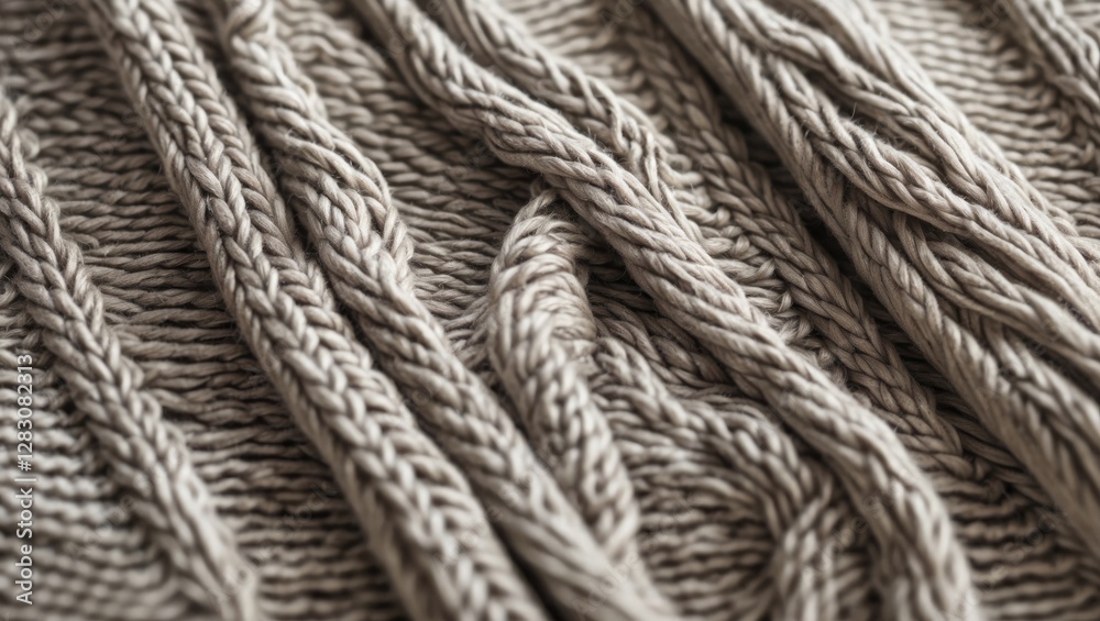 Close-up of textured gray knitted fabric with intricate patterns and woven designs displaying fine craftsmanship and softness. Close-up of textured gray knitted fabric with intricate patterns and woven designs displaying fine craftsmanship and softness.