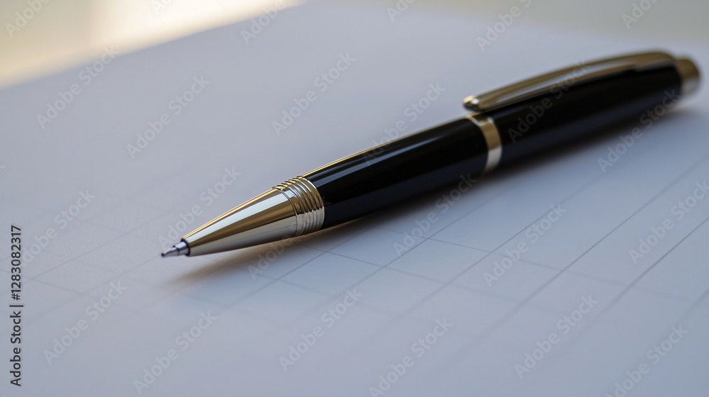 elegant black pen on blank grid paper for professional use elegant black pen on blank grid paper for professional use