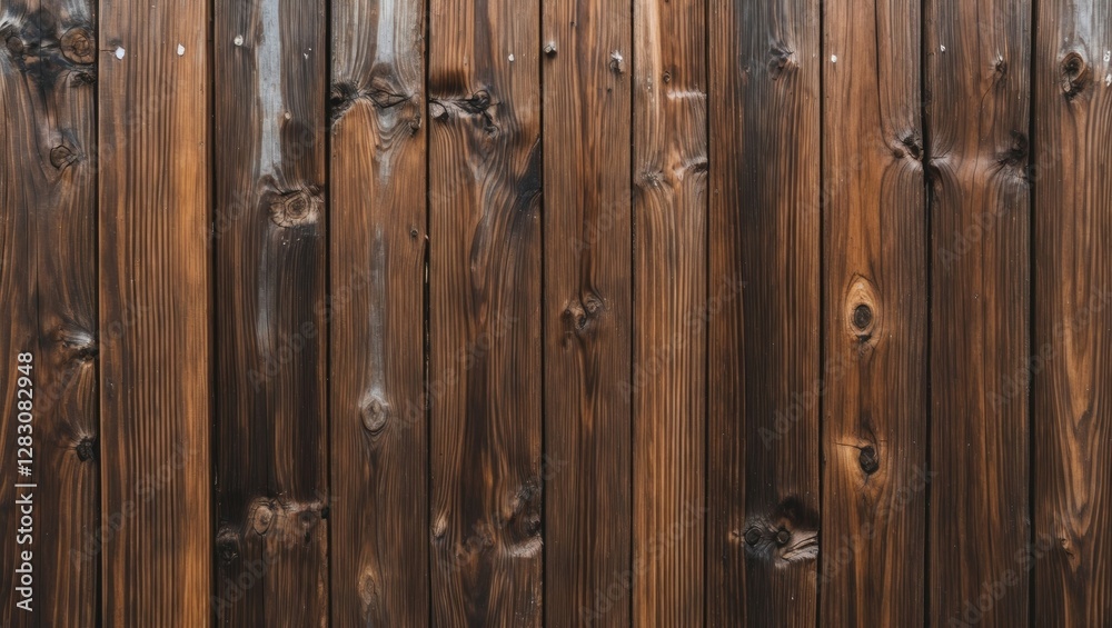 Brown wooden wall texture with visible knots and grain patterns in a vertical arrangement Brown wooden wall texture with visible knots and grain patterns in a vertical arrangement