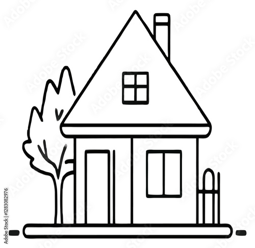 Simple house with tree and flowers illustration