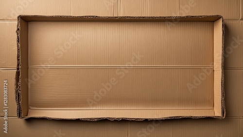 Cardboard box with edges on flat cardboard background for packaging and shipping use in logistics and storage industries photo