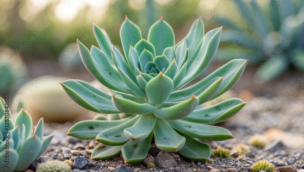 Closeup of a vibrant green Haworthia succulent plant with a blurred garden background highlighting its unique texture and form. Closeup of a vibrant green Haworthia succulent plant with a blurred garden background highlighting its unique texture and form.