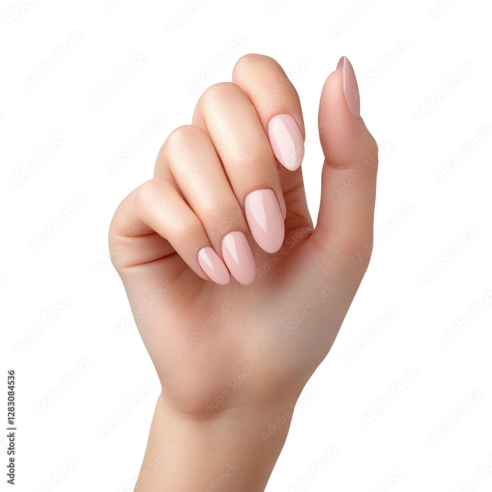 Elegant woman's hand with glossy pink manicure, isolated on transparent cutout background Elegant woman's hand with glossy pink manicure, isolated on transparent cutout background