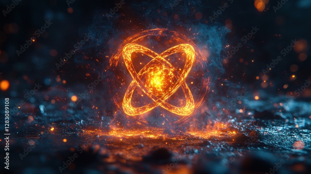 Obraz premium Fiery Atomic Orb in Dark Background