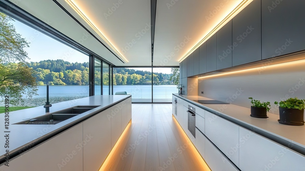 Obraz premium Modern kitchen with a separate reinforced flooring structure for stability