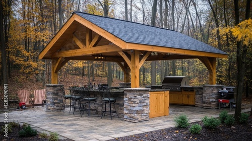 Wallpaper Mural Outdoor kitchen structure with natural stone walls and a durable roof Torontodigital.ca